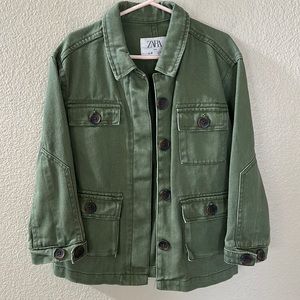 Zara Unisex Boys or Girls Green Button Front Long Sleeve Utility Jacket Size 6